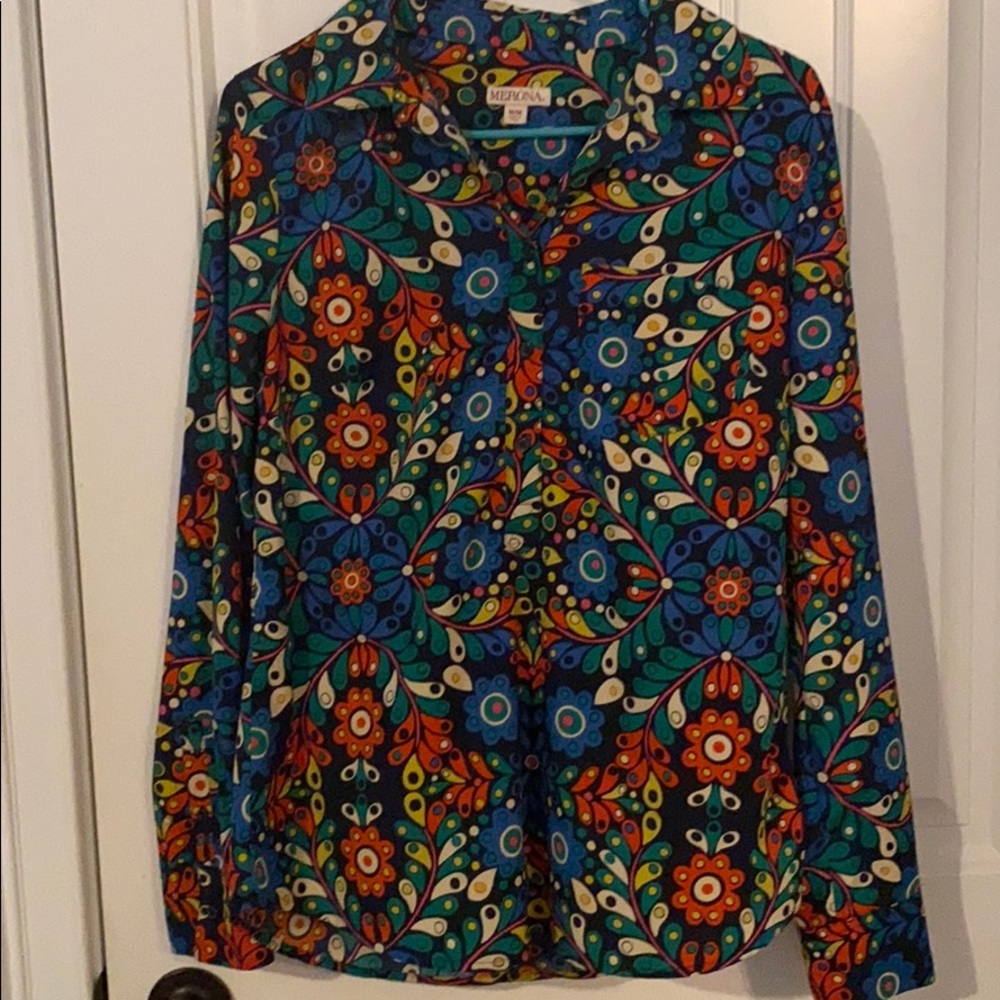 Blue and orange flower shirt